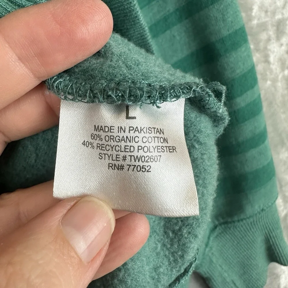 Threads 4 Thought Zip Front Hoodie Men's L Green Stripe Organic Cotton